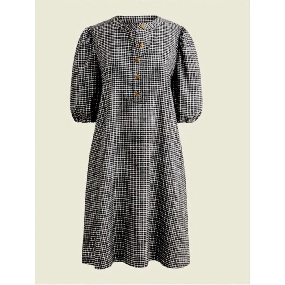 J Crew Popover Dress Brushed Flannel Black Gray Check Pockets Women’s XL BB524